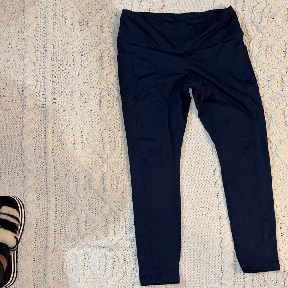 90 Degree By Reflex Blue Fleece Lined Leggings